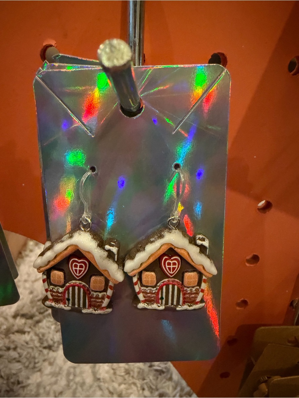 Holiday Gingerbread House Dangle Earrings - Brown & White- Hypoallergenic